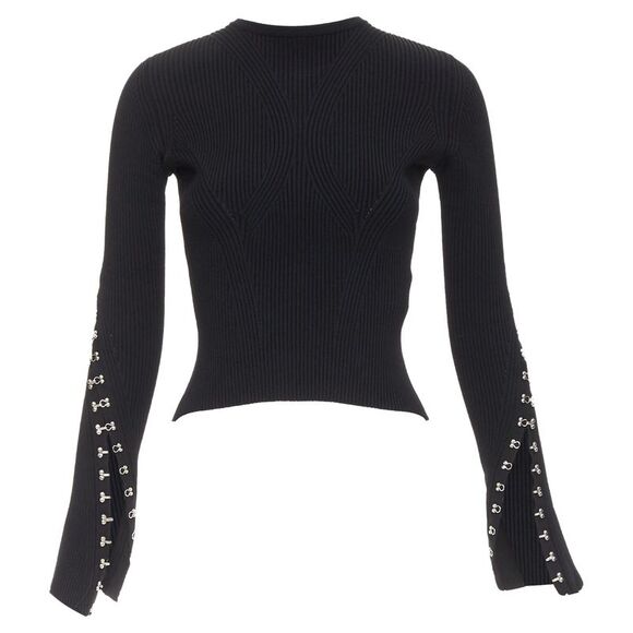ALEXANDER MCQUEEN 2018 viscose blend silver metal hook rivet crop sweater S - Picture 1 of 9